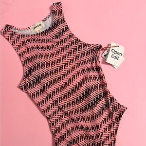 Open Edit Pink Patterned Women's Bodysuit